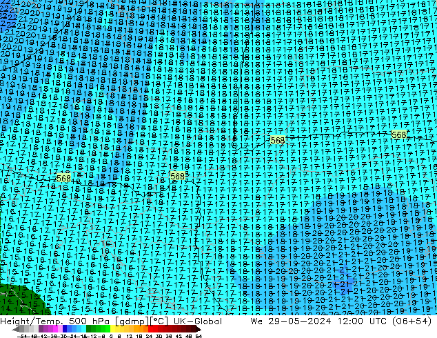 Height/Temp. 500 hPa UK-Global We 29.05.2024 12 UTC