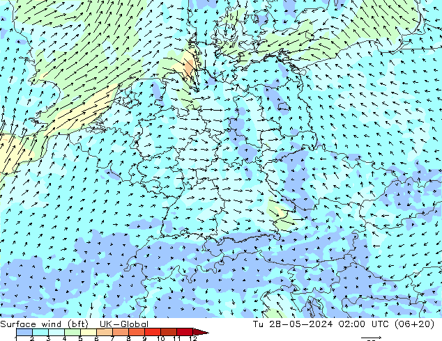 Surface wind (bft) UK-Global Tu 28.05.2024 02 UTC