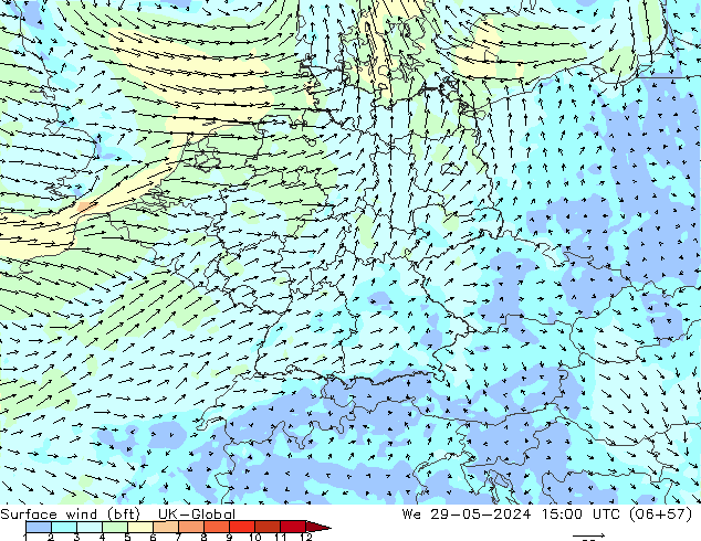 Rüzgar 10 m (bft) UK-Global Çar 29.05.2024 15 UTC