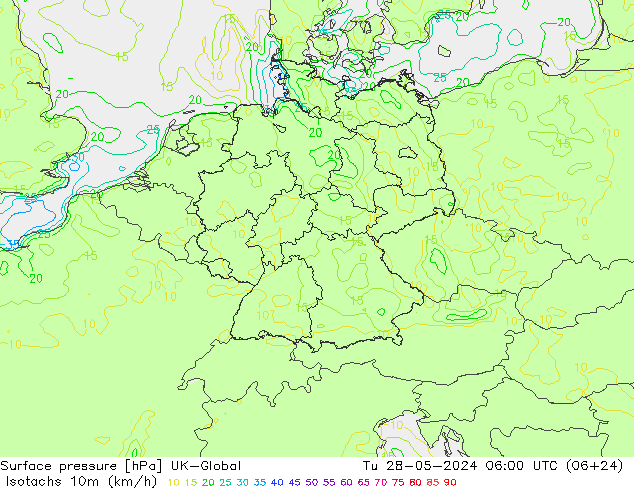 Isotachs (kph) UK-Global Tu 28.05.2024 06 UTC