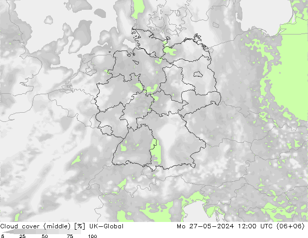 Cloud cover (middle) UK-Global Mo 27.05.2024 12 UTC
