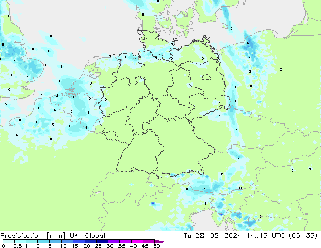 Precipitation UK-Global Tu 28.05.2024 15 UTC