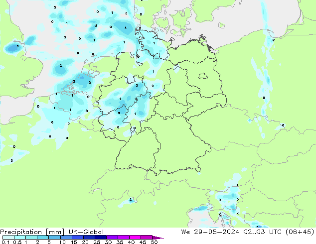 Precipitation UK-Global We 29.05.2024 03 UTC