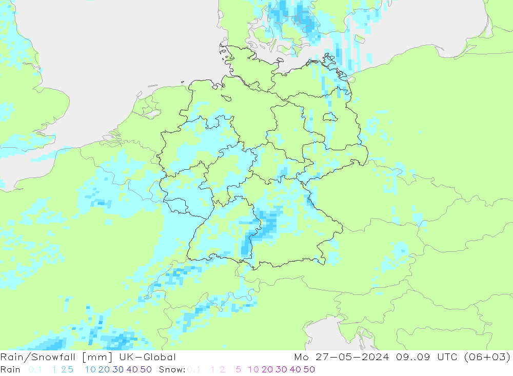 Rain/Snowfall UK-Global Pzt 27.05.2024 09 UTC