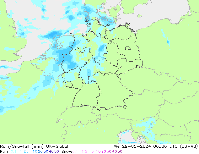 Rain/Snowfall UK-Global ср 29.05.2024 06 UTC