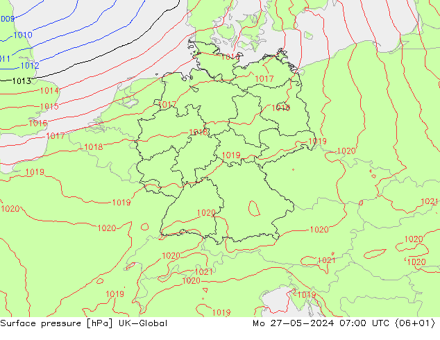 Presión superficial UK-Global lun 27.05.2024 07 UTC