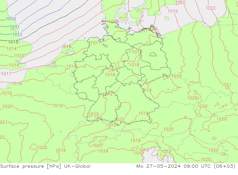 Luchtdruk (Grond) UK-Global ma 27.05.2024 09 UTC