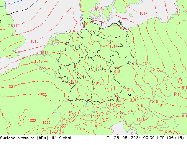 Surface pressure UK-Global Tu 28.05.2024 00 UTC