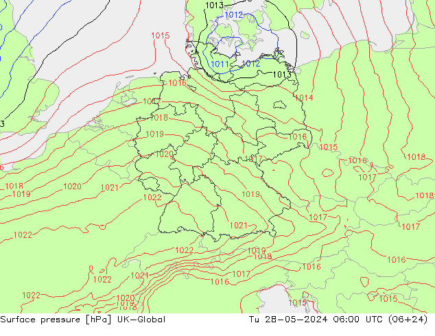 地面气压 UK-Global 星期二 28.05.2024 06 UTC