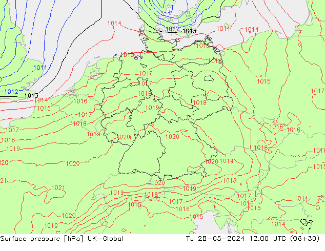 Surface pressure UK-Global Tu 28.05.2024 12 UTC