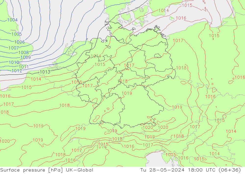 Luchtdruk (Grond) UK-Global di 28.05.2024 18 UTC