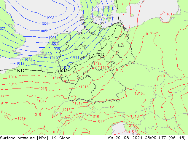 地面气压 UK-Global 星期三 29.05.2024 06 UTC
