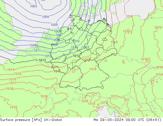 pression de l'air UK-Global mer 29.05.2024 09 UTC