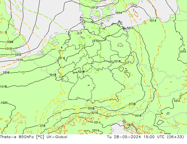 Theta-e 850hPa UK-Global Di 28.05.2024 15 UTC