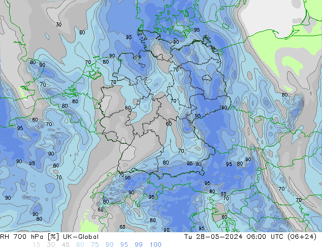 RH 700 hPa UK-Global Tu 28.05.2024 06 UTC