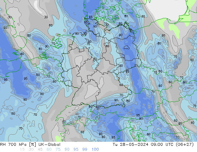 RH 700 hPa UK-Global Tu 28.05.2024 09 UTC