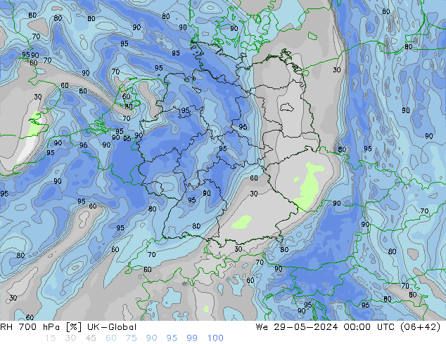 RH 700 hPa UK-Global We 29.05.2024 00 UTC