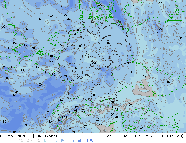 RH 850 hPa UK-Global St 29.05.2024 18 UTC