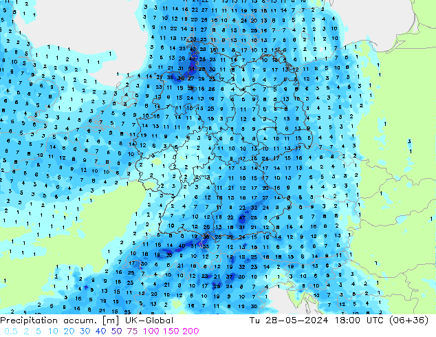 Toplam Yağış UK-Global Sa 28.05.2024 18 UTC