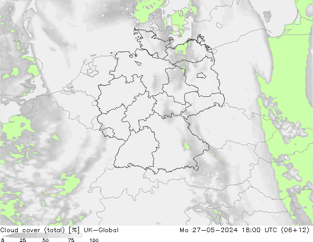 Cloud cover (total) UK-Global Mo 27.05.2024 18 UTC