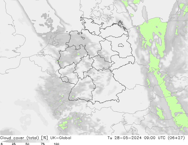 Wolken (gesamt) UK-Global Di 28.05.2024 09 UTC