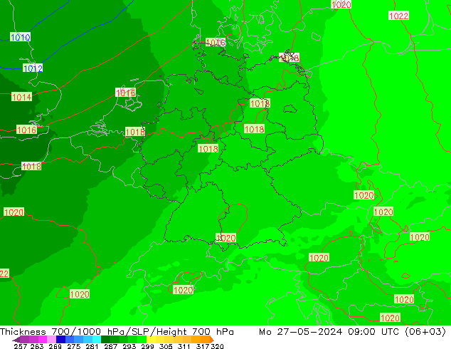 Thck 700-1000 hPa UK-Global Po 27.05.2024 09 UTC