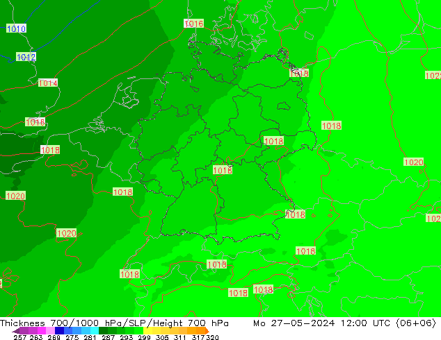 Schichtdicke 700-1000 hPa UK-Global Mo 27.05.2024 12 UTC