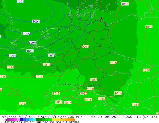 Thck 700-1000 hPa UK-Global śro. 29.05.2024 03 UTC