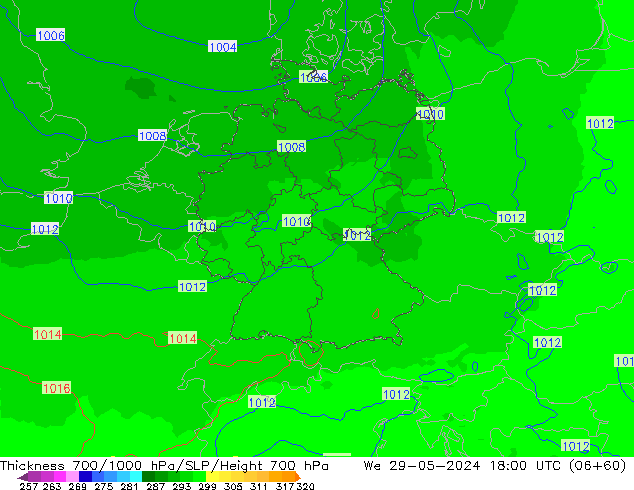 Thck 700-1000 hPa UK-Global We 29.05.2024 18 UTC