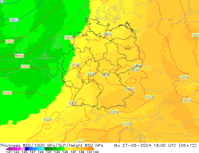 Thck 850-1000 hPa UK-Global 星期一 27.05.2024 18 UTC