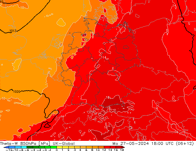 Theta-W 850hPa UK-Global lun 27.05.2024 18 UTC