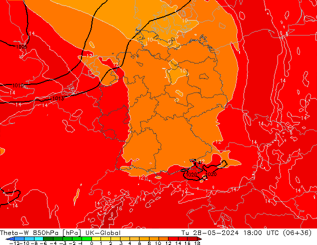 Theta-W 850hPa UK-Global Sa 28.05.2024 18 UTC