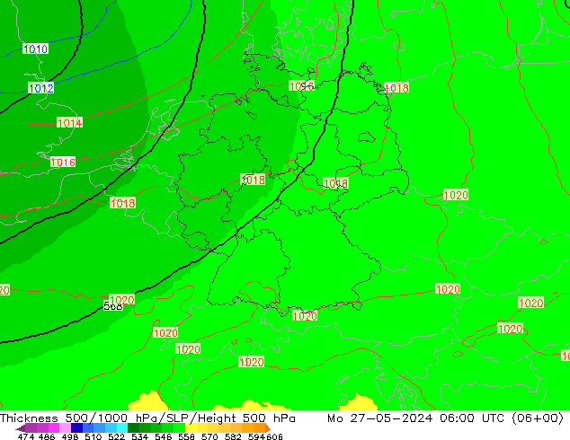 Thck 500-1000hPa UK-Global Mo 27.05.2024 06 UTC