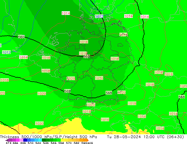 Thck 500-1000hPa UK-Global Út 28.05.2024 12 UTC