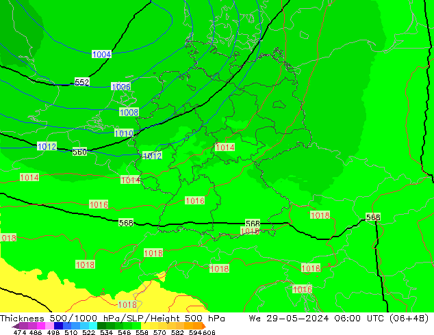 Thck 500-1000hPa UK-Global We 29.05.2024 06 UTC