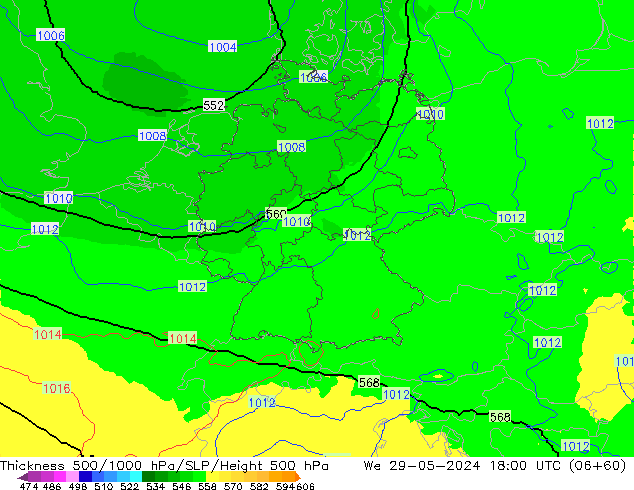 Dikte 500-1000hPa UK-Global wo 29.05.2024 18 UTC