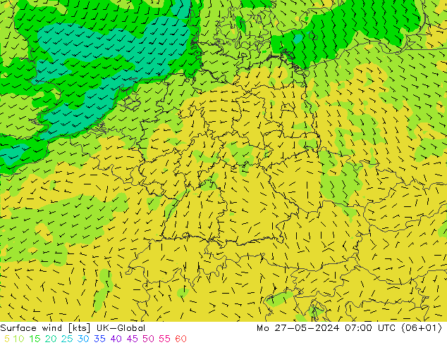 Surface wind UK-Global Po 27.05.2024 07 UTC