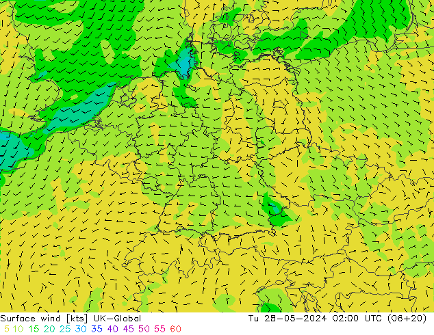 Viento 10 m UK-Global mar 28.05.2024 02 UTC