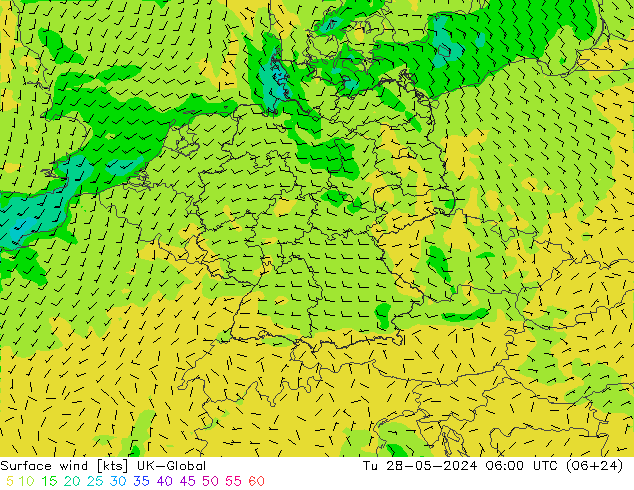 Surface wind UK-Global Tu 28.05.2024 06 UTC