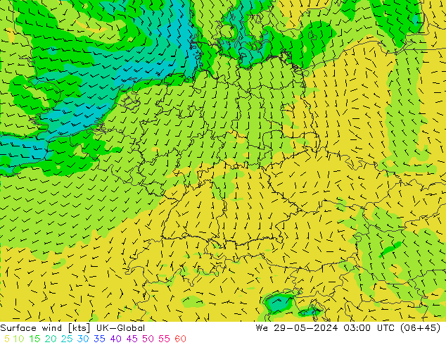 Vento 10 m UK-Global Qua 29.05.2024 03 UTC