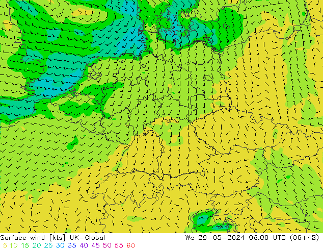 Surface wind UK-Global We 29.05.2024 06 UTC