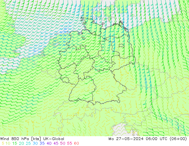 Wind 850 hPa UK-Global ma 27.05.2024 06 UTC