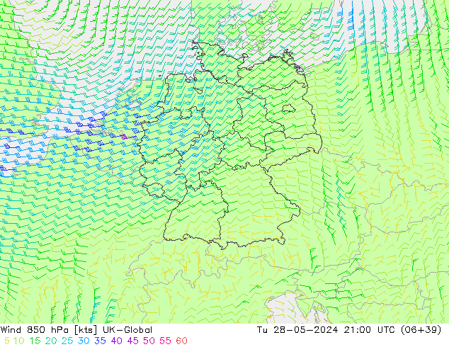 ветер 850 гПа UK-Global вт 28.05.2024 21 UTC