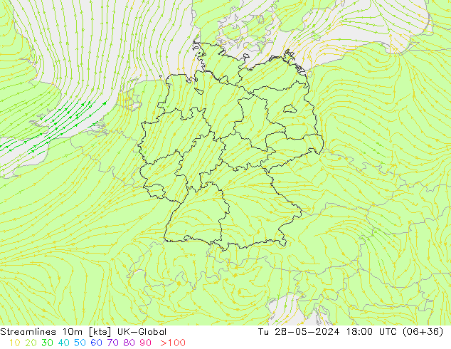 Streamlines 10m UK-Global Tu 28.05.2024 18 UTC