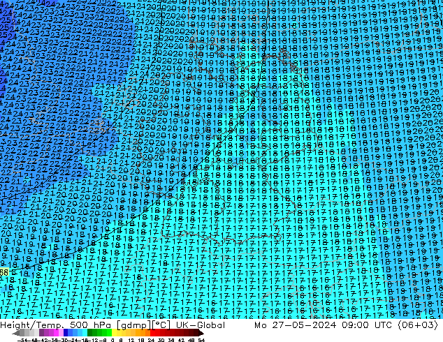 Hoogte/Temp. 500 hPa UK-Global ma 27.05.2024 09 UTC