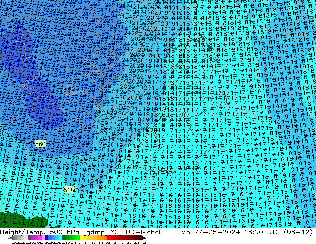 Height/Temp. 500 hPa UK-Global Mo 27.05.2024 18 UTC