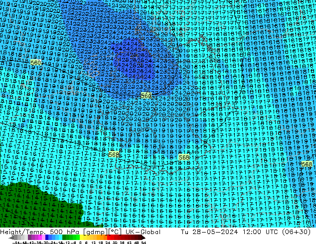 Height/Temp. 500 hPa UK-Global Tu 28.05.2024 12 UTC