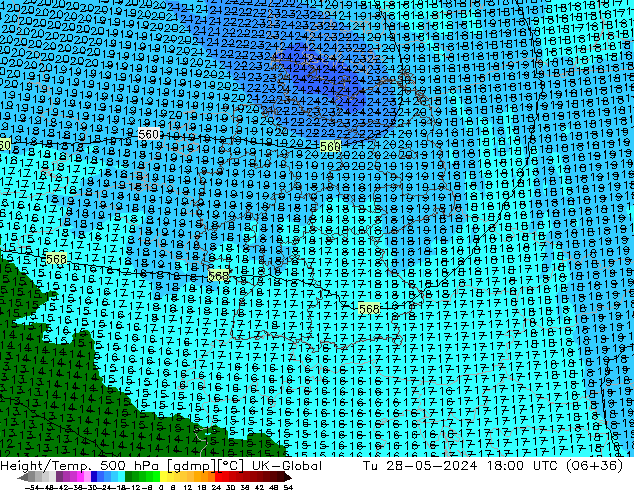 Yükseklik/Sıc. 500 hPa UK-Global Sa 28.05.2024 18 UTC