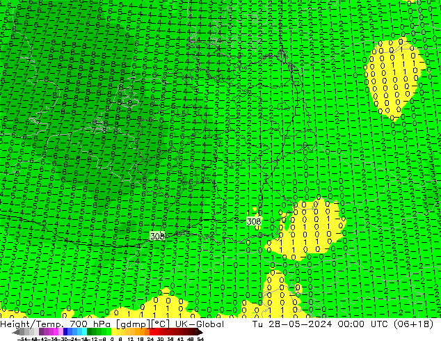 Height/Temp. 700 гПа UK-Global вт 28.05.2024 00 UTC