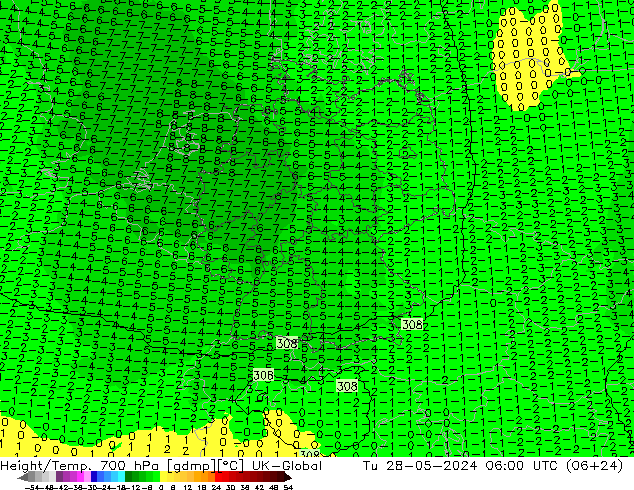 Géop./Temp. 700 hPa UK-Global mar 28.05.2024 06 UTC